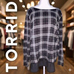Torrid Plaid Layered Look Sweater - Grey/Pink/Black - Size 2X (18/20)